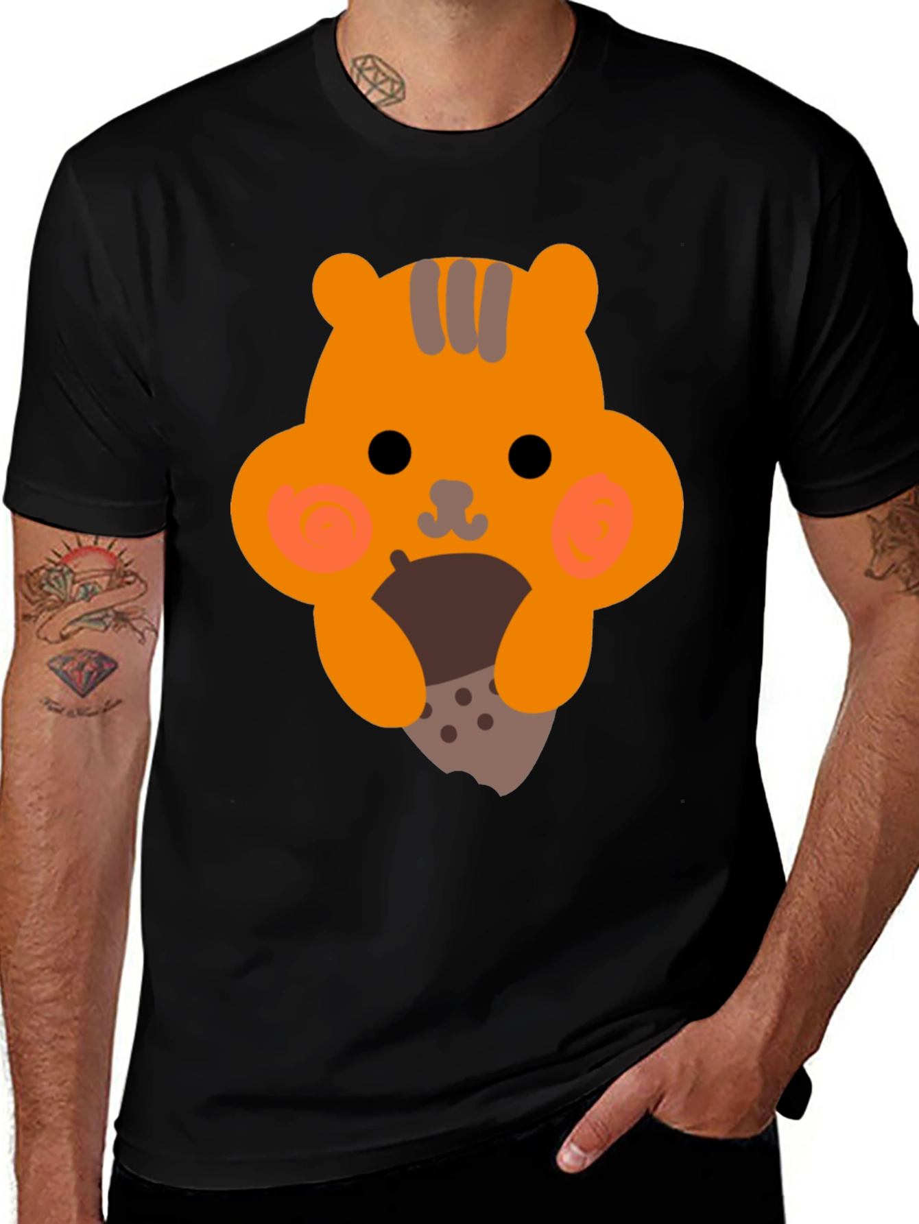 Cute Cartoon Squirrel Eating Nut Graphic T-Shirt