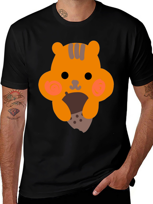 Cute Cartoon Squirrel Eating Nut Graphic T-Shirt