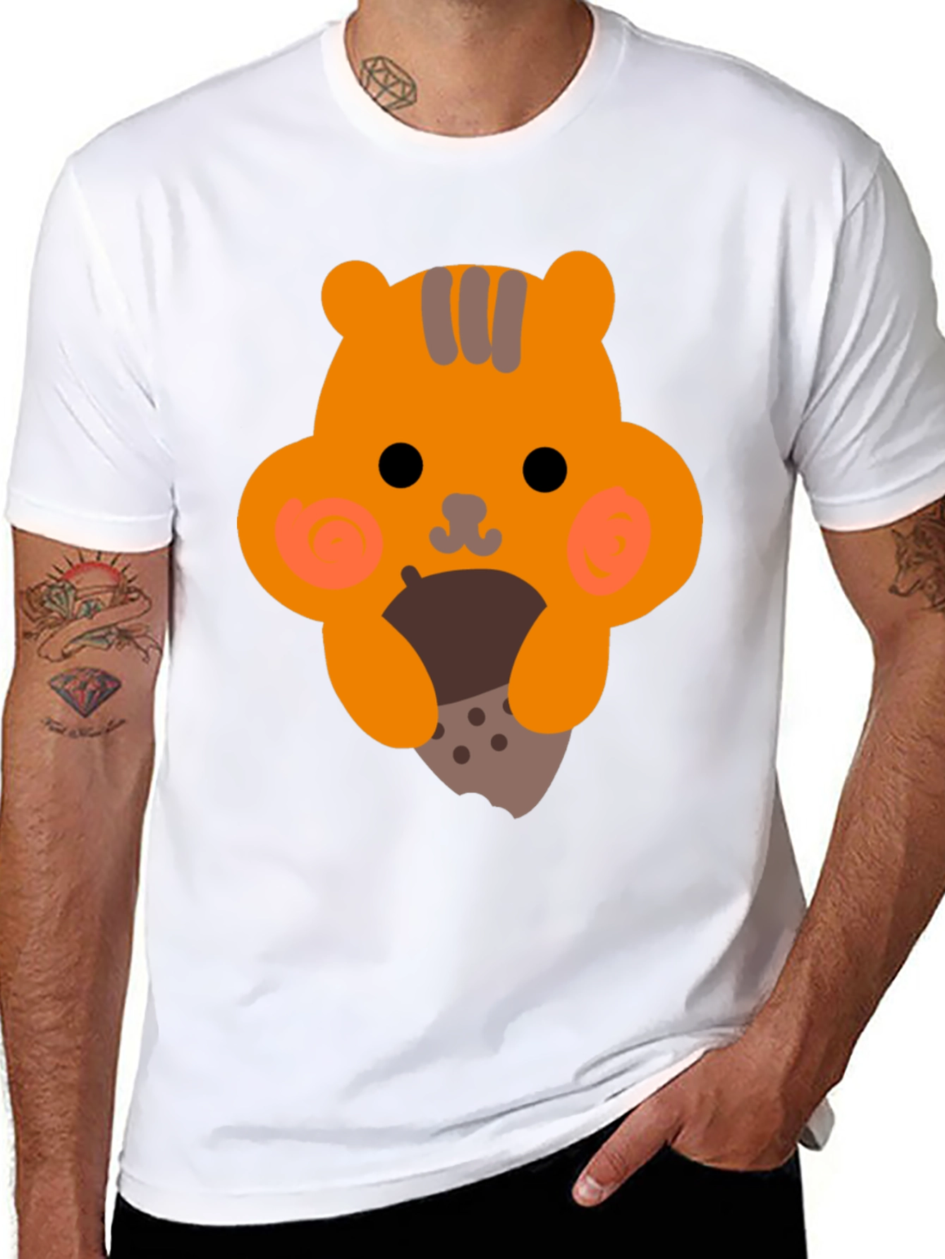 Cute Cartoon Squirrel Eating Nut Graphic T-Shirt
