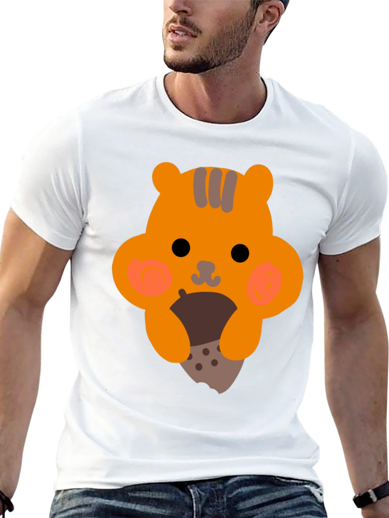 Cute Cartoon Squirrel Eating Nut Graphic T-Shirt