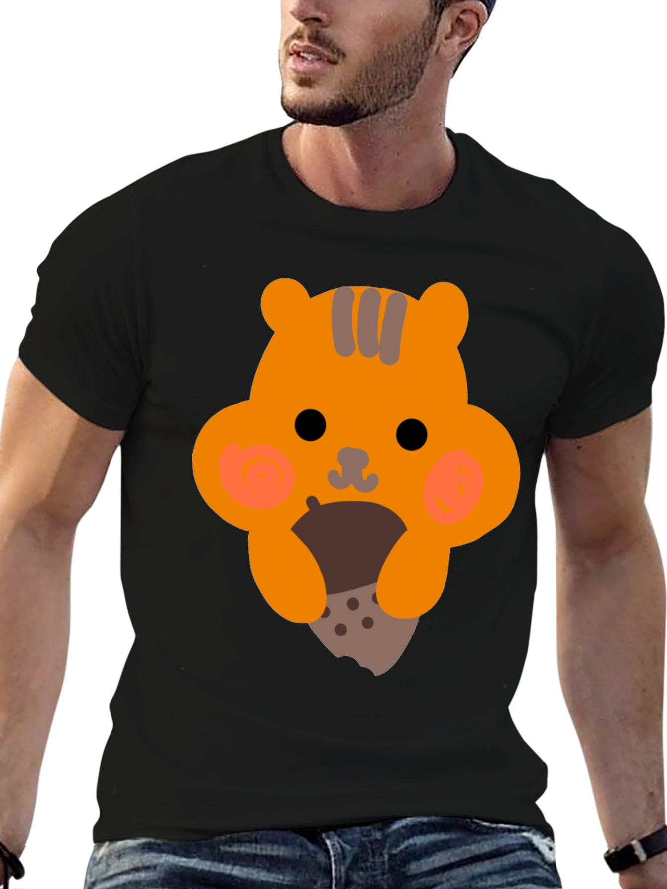 Cute Cartoon Squirrel Eating Nut Graphic T-Shirt