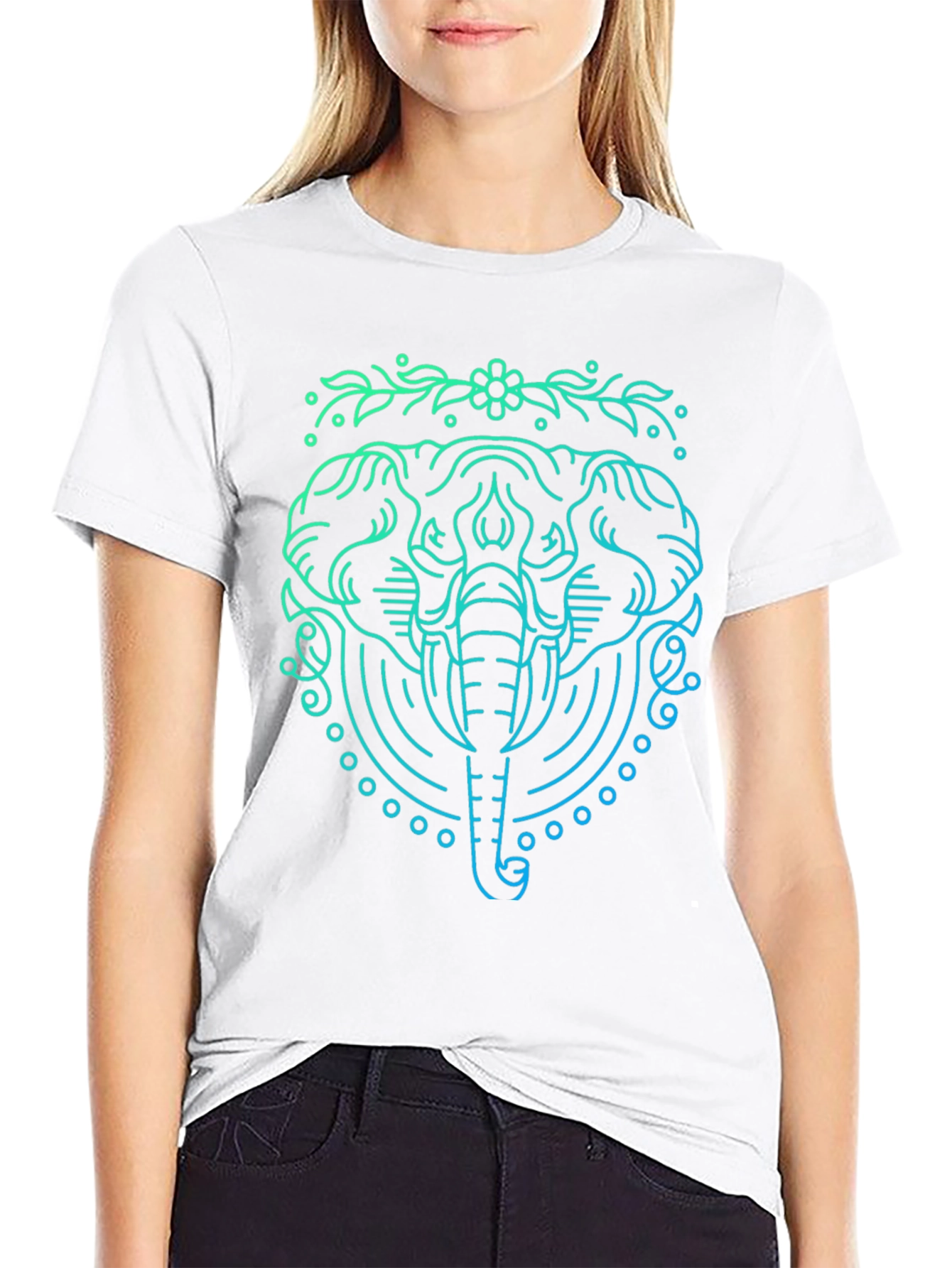 Elephant Line Art Graphic Tee - Black