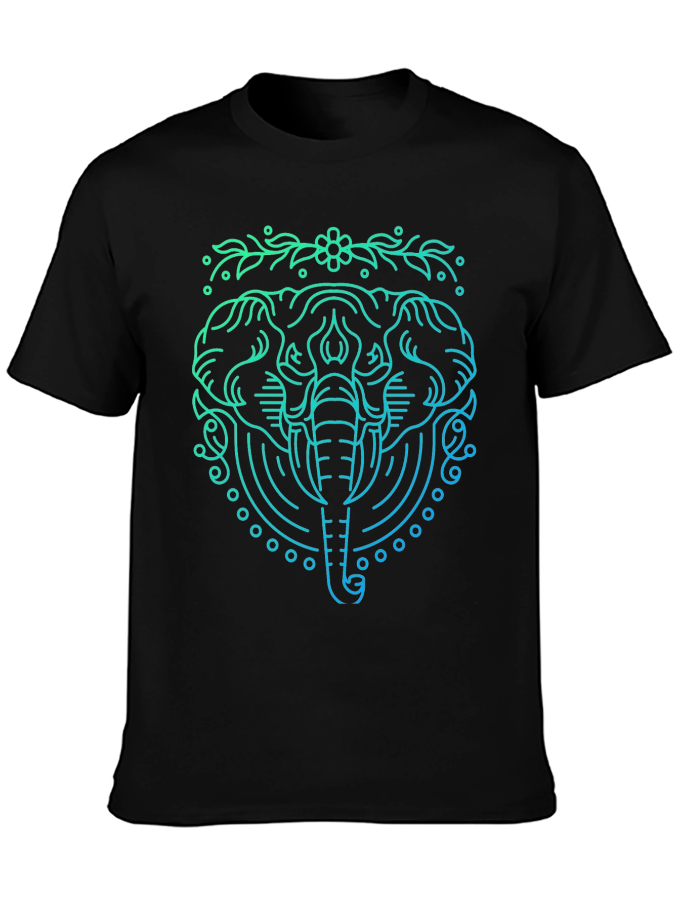 Elephant Line Art Graphic Tee - Black