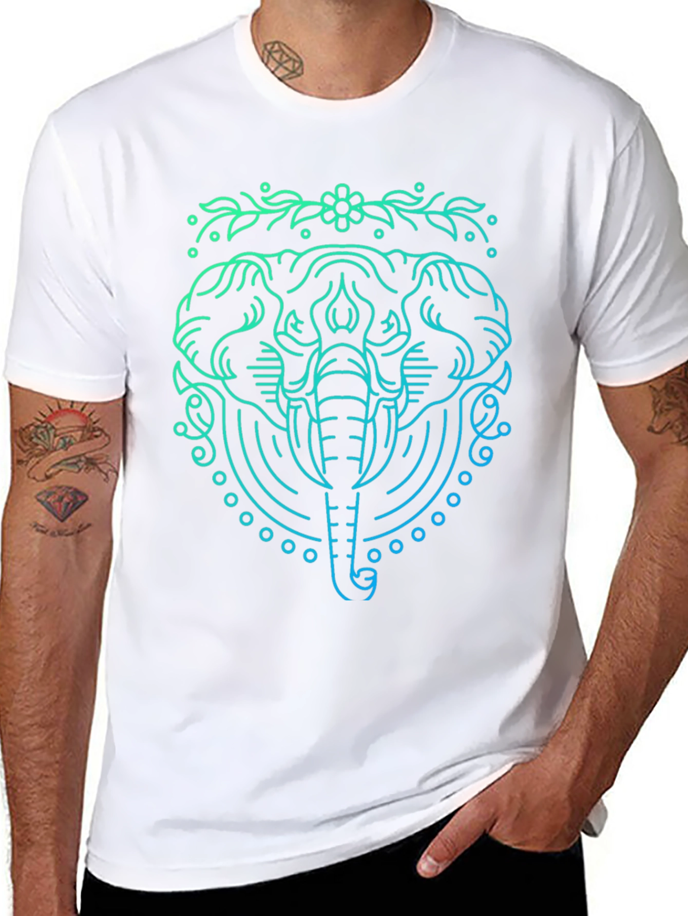 Elephant Line Art Graphic Tee - Black
