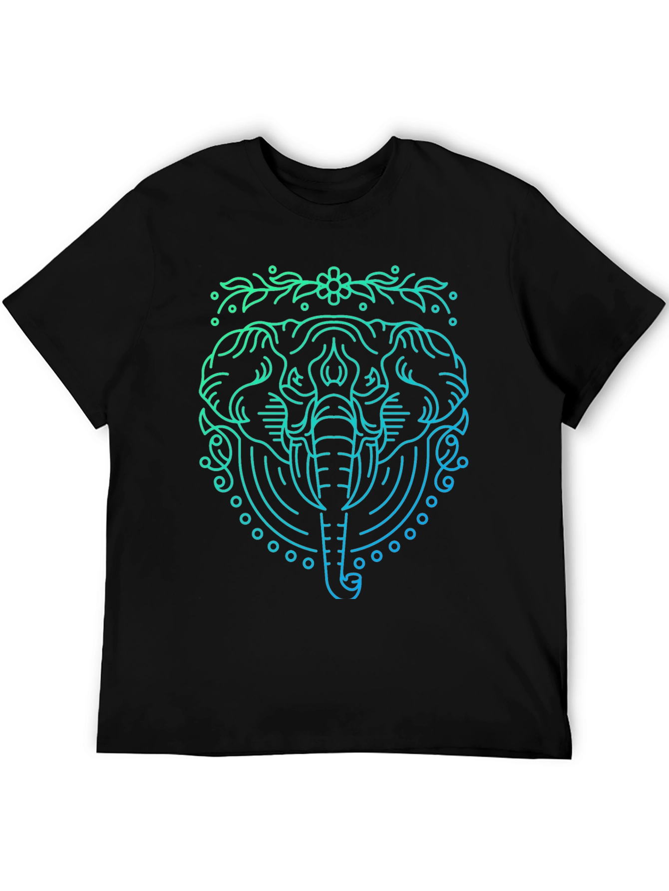 Elephant Line Art Graphic Tee - Black