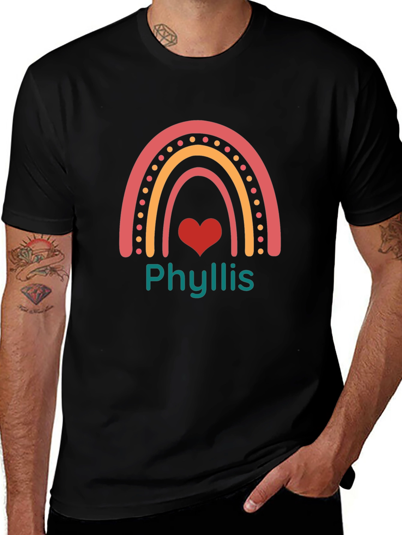 Phyllis Rainbow Heart Graphic Tee - Black