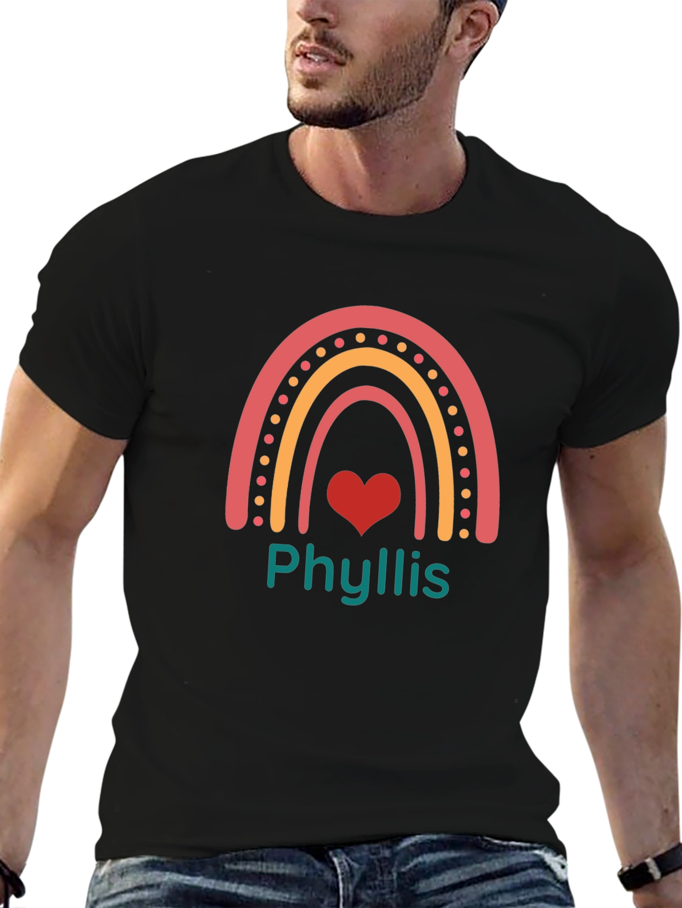 Phyllis Rainbow Heart Graphic Tee - Black