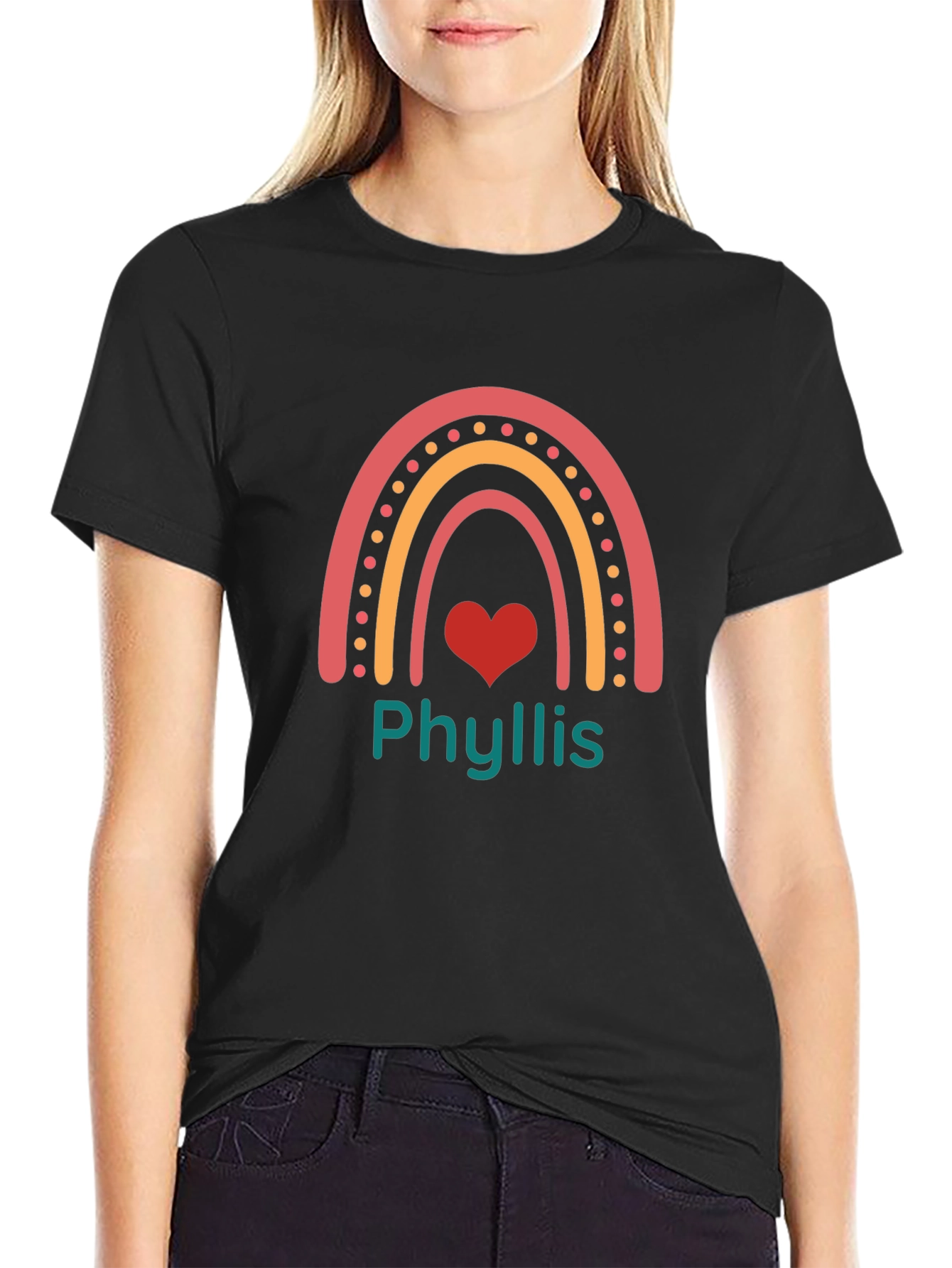 Phyllis Rainbow Heart Graphic Tee - Black