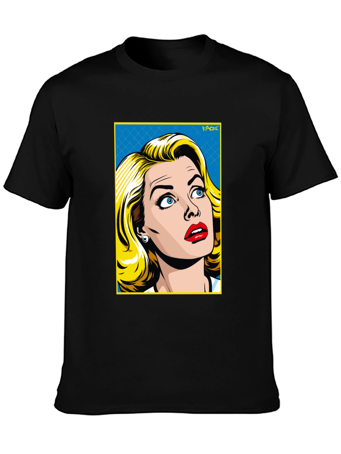 Retro Pop Art Woman T-Shirt - Black Cotton Tee