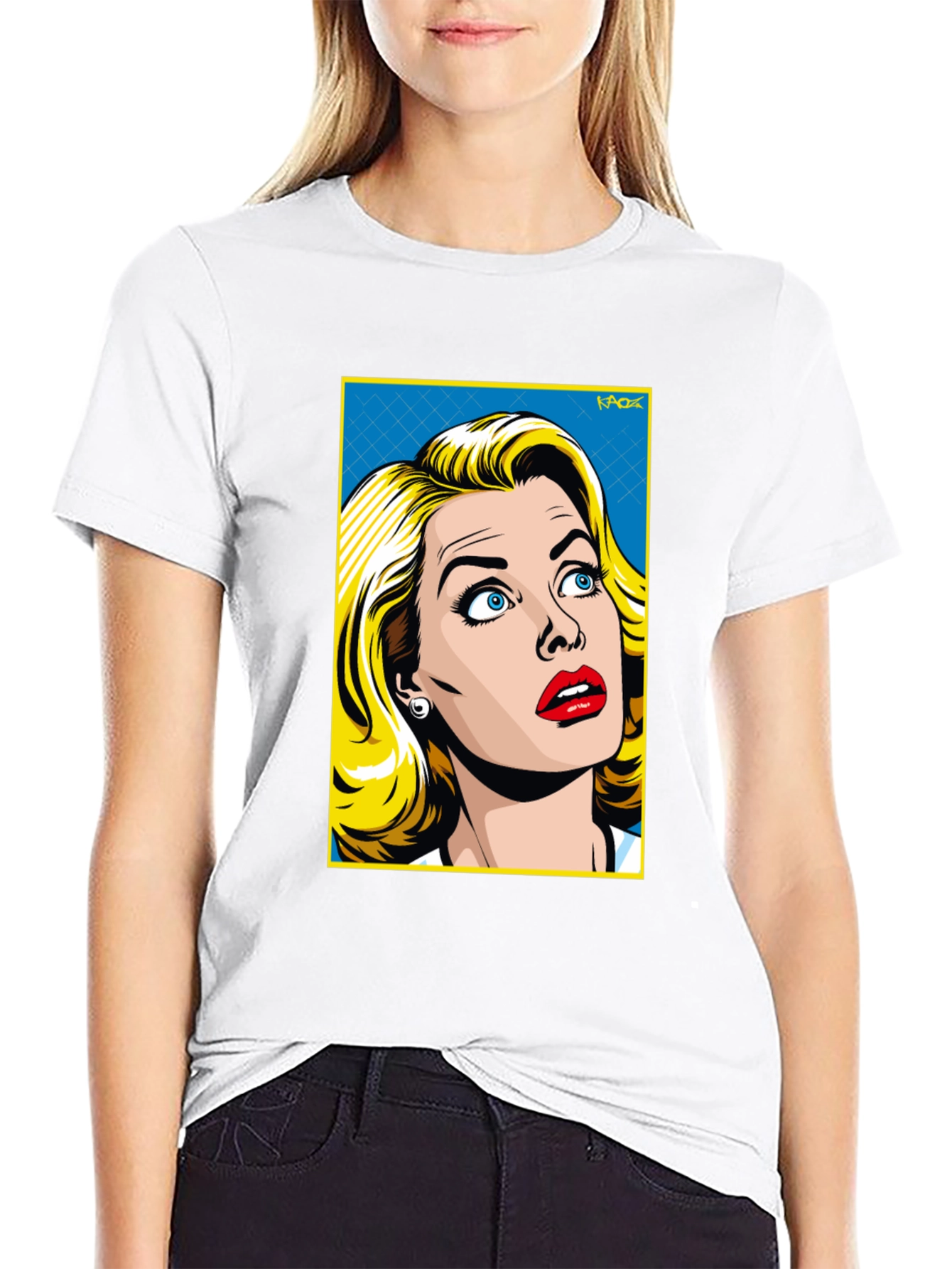 Retro Pop Art Woman T-Shirt - Black Cotton Tee