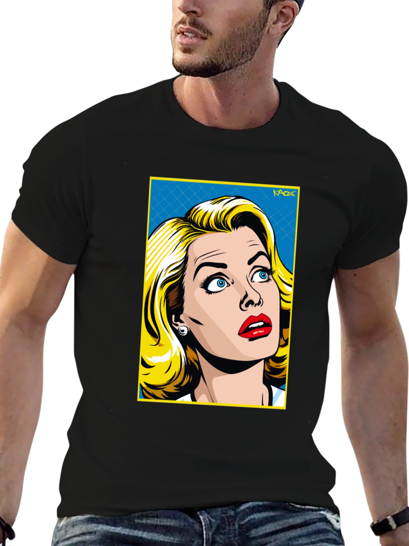 Retro Pop Art Woman T-Shirt - Black Cotton Tee