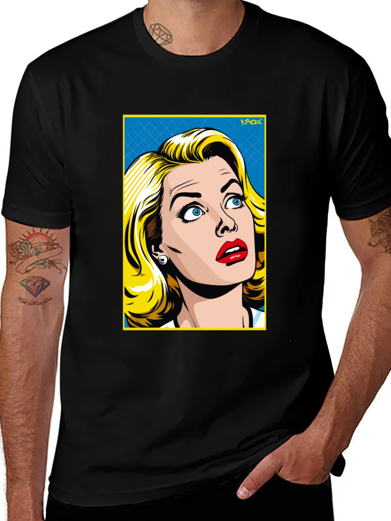 Retro Pop Art Woman T-Shirt - Black Cotton Tee