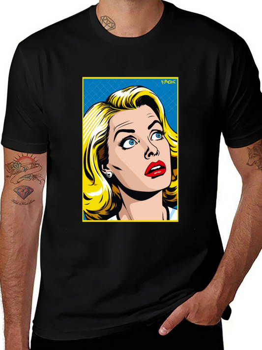 Retro Pop Art Woman T-Shirt - Black Cotton Tee