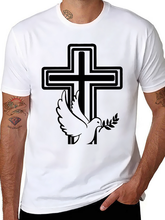 Dove and Cross Graphic Black T-Shirt