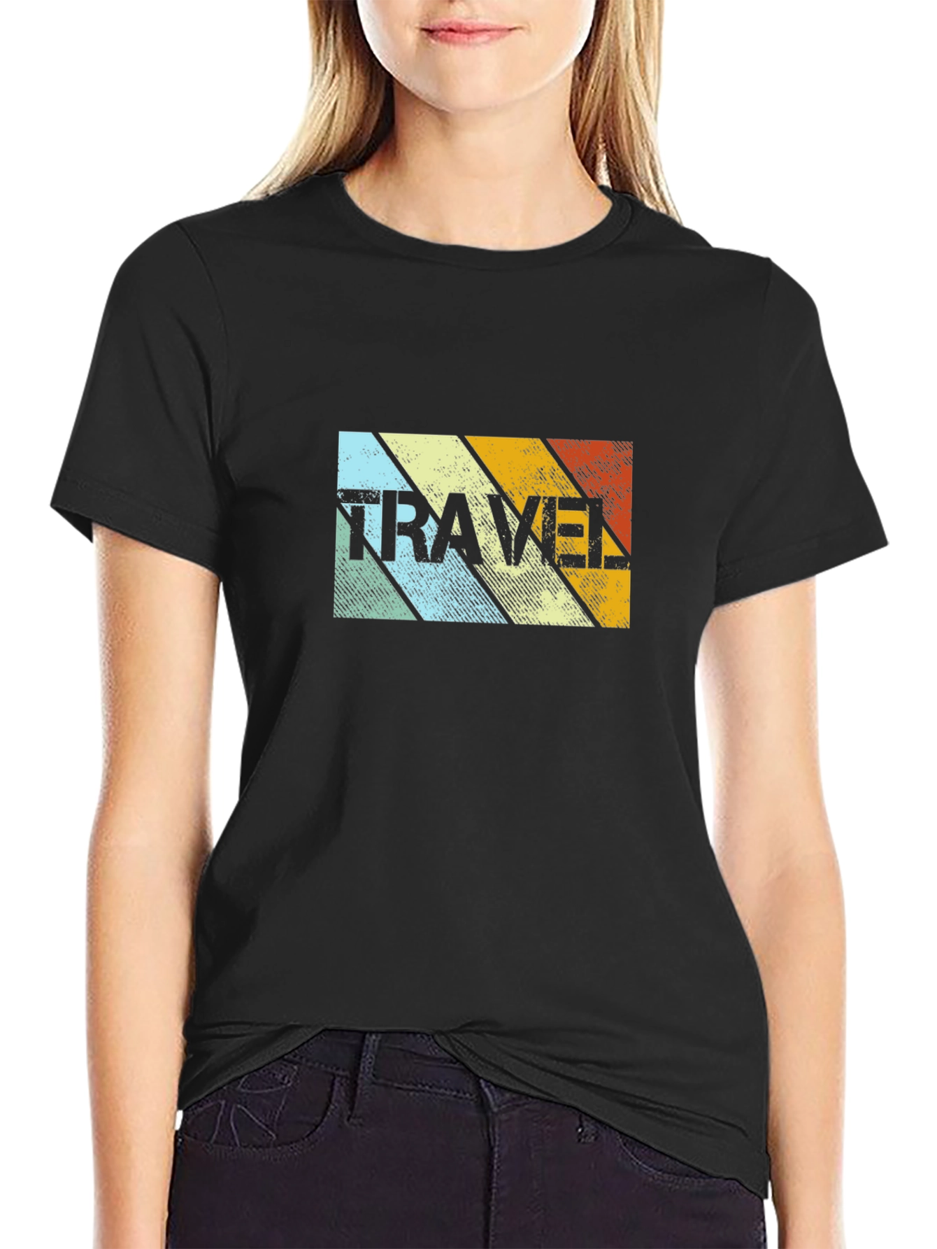 Retro Travel Graphic T-Shirt - Black
