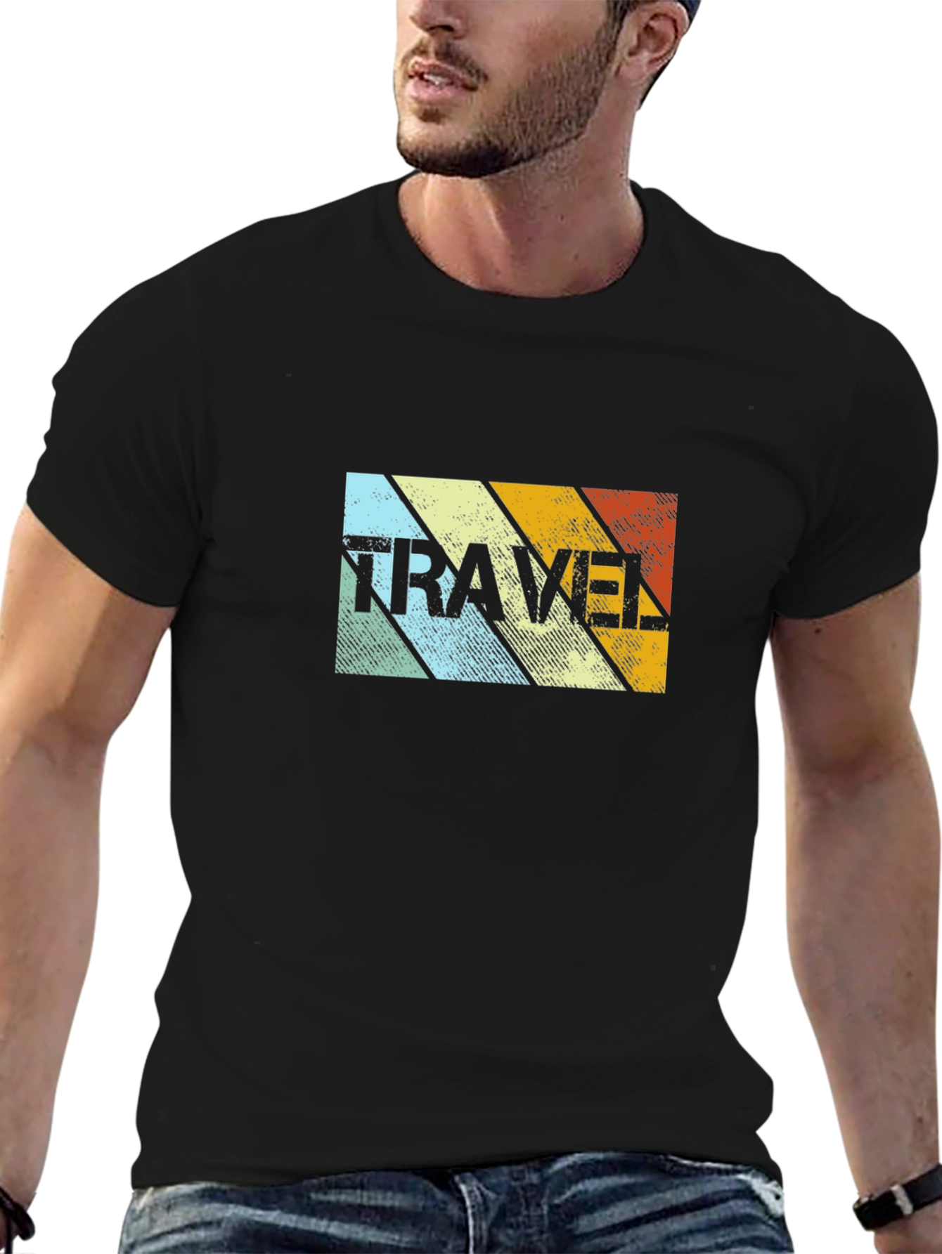 Retro Travel Graphic T-Shirt - Black