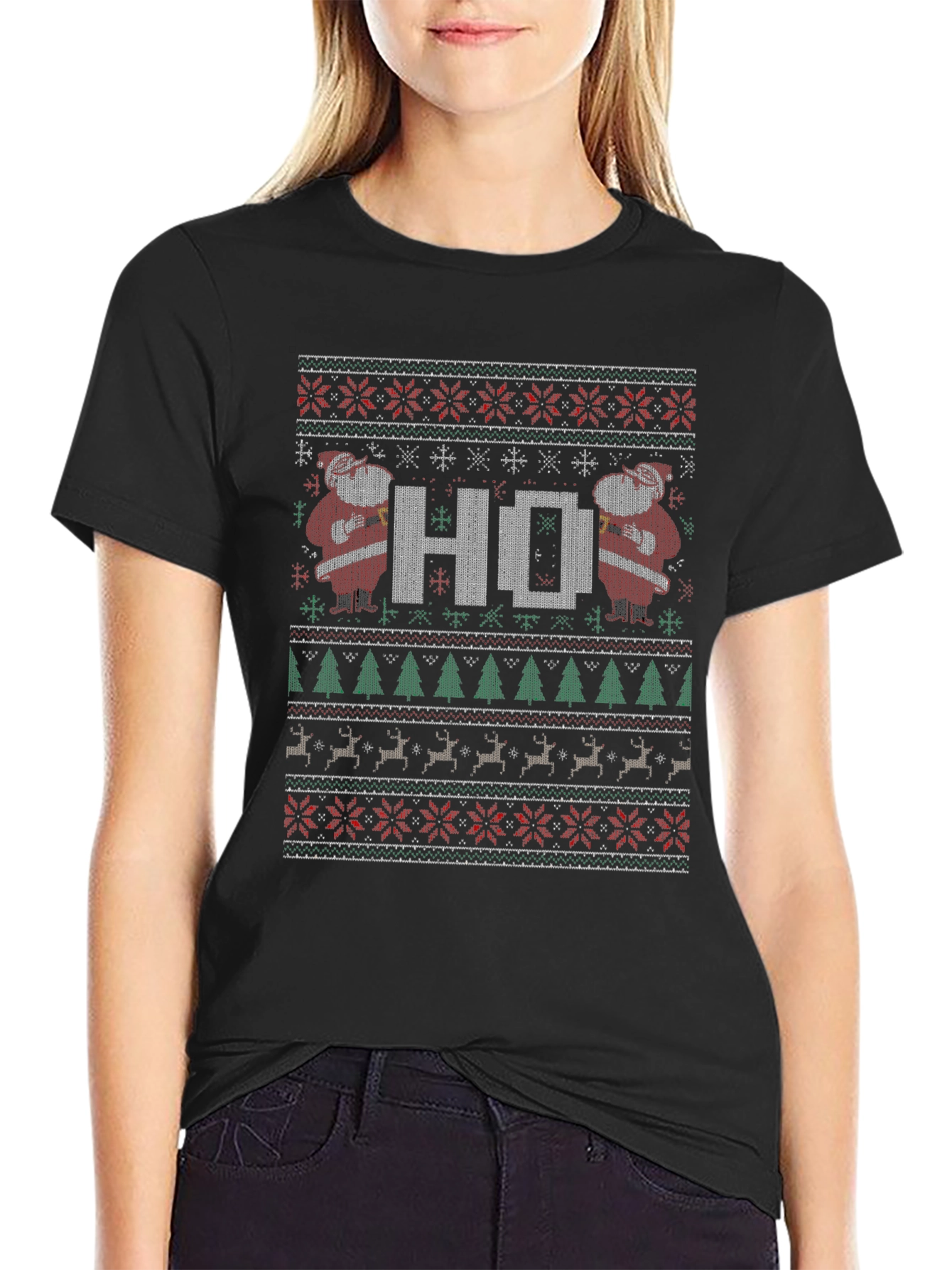 Festive HO Santa Ugly Christmas Sweater T-Shirt