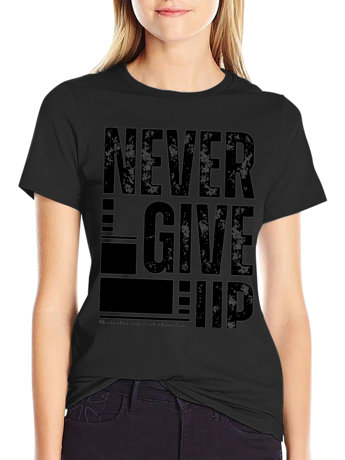 Never Give Up Graphic Print Tee - Black