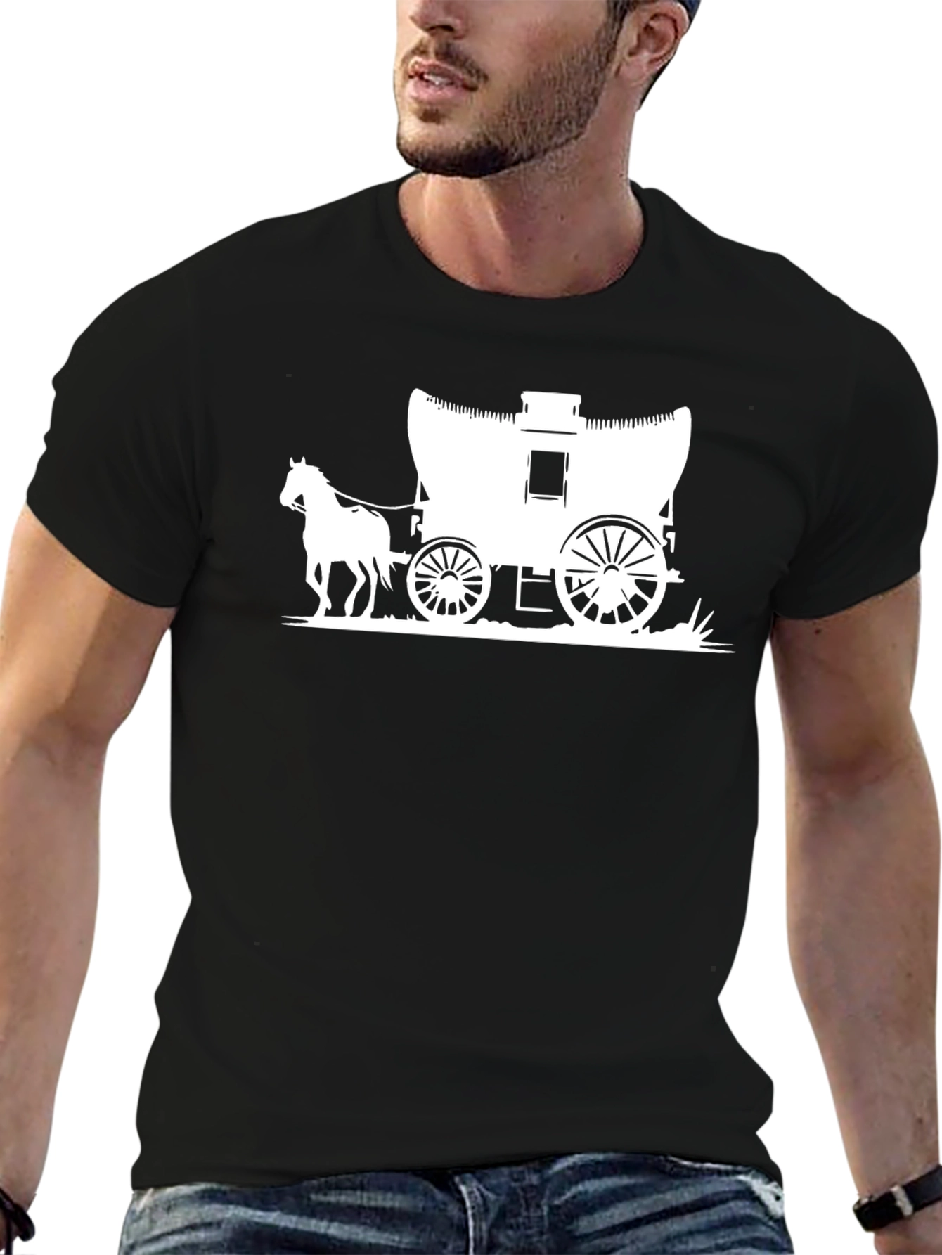 Covered Wagon Graphic Tee - Black Cotton Blend