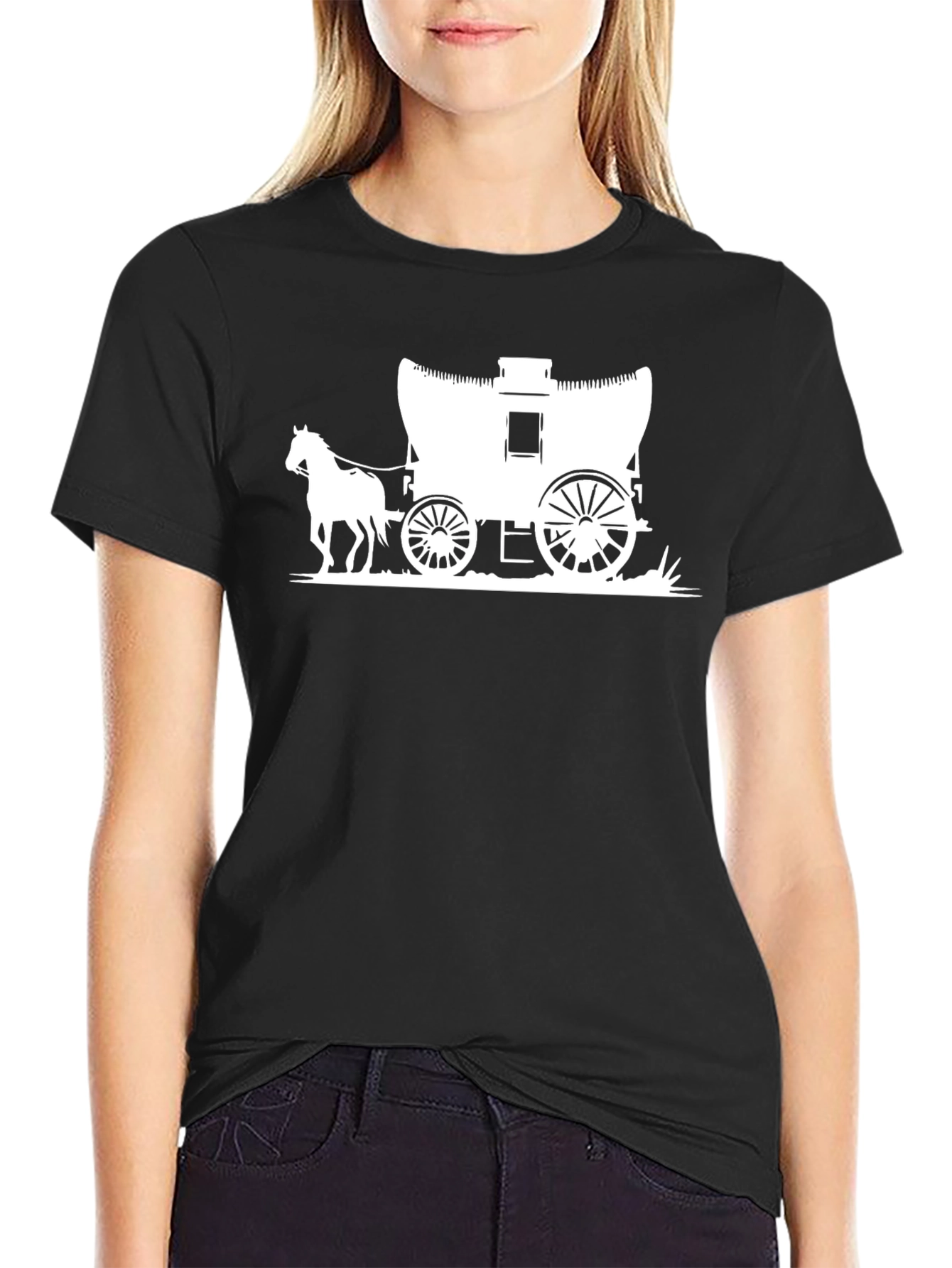 Covered Wagon Graphic Tee - Black Cotton Blend