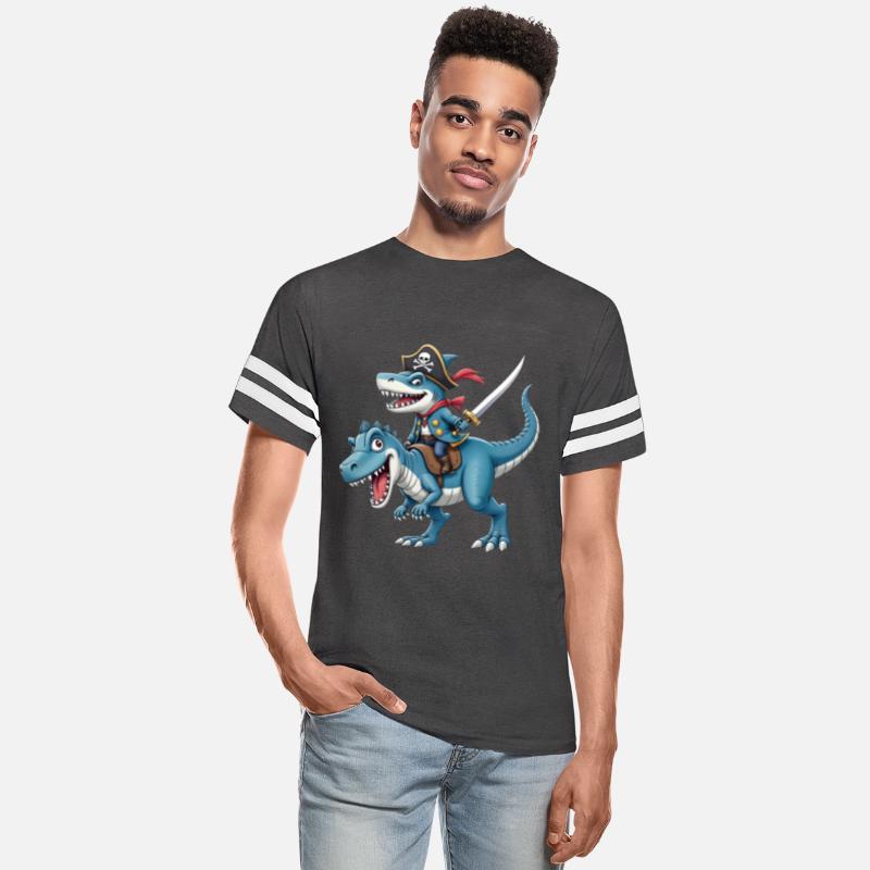 Shark Pirate Riding Dinosaur T Rex Kids Boys Men
