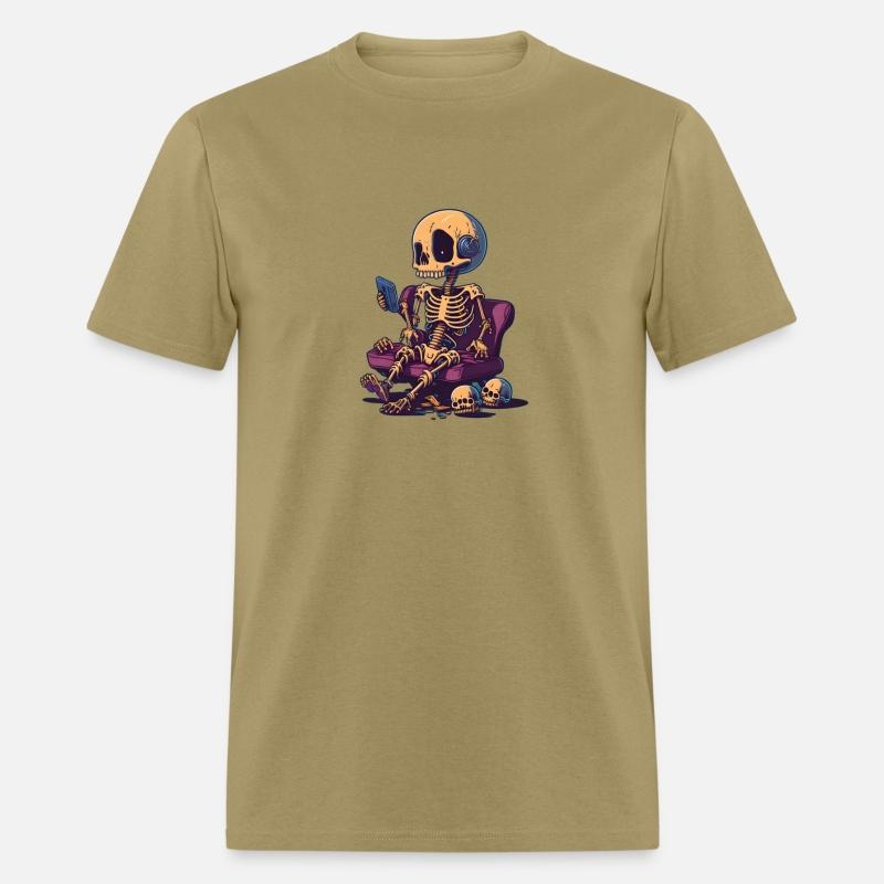 Skeleton playing mobile game mobile gaming