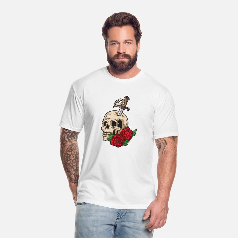 Skeleton Skull Sword Red Rose Flower Tattoo Style