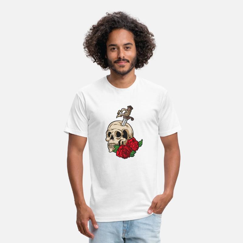 Skeleton Skull Sword Red Rose Flower Tattoo Style