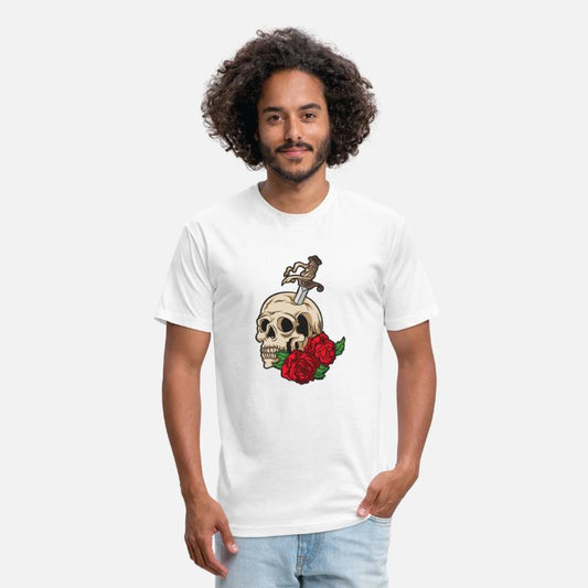 Skeleton Skull Sword Red Rose Flower Tattoo Style