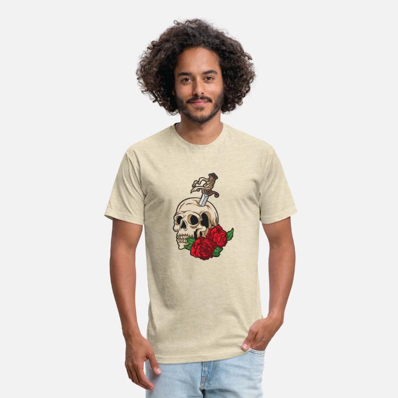 Skeleton Skull Sword Red Rose Flower Tattoo Style