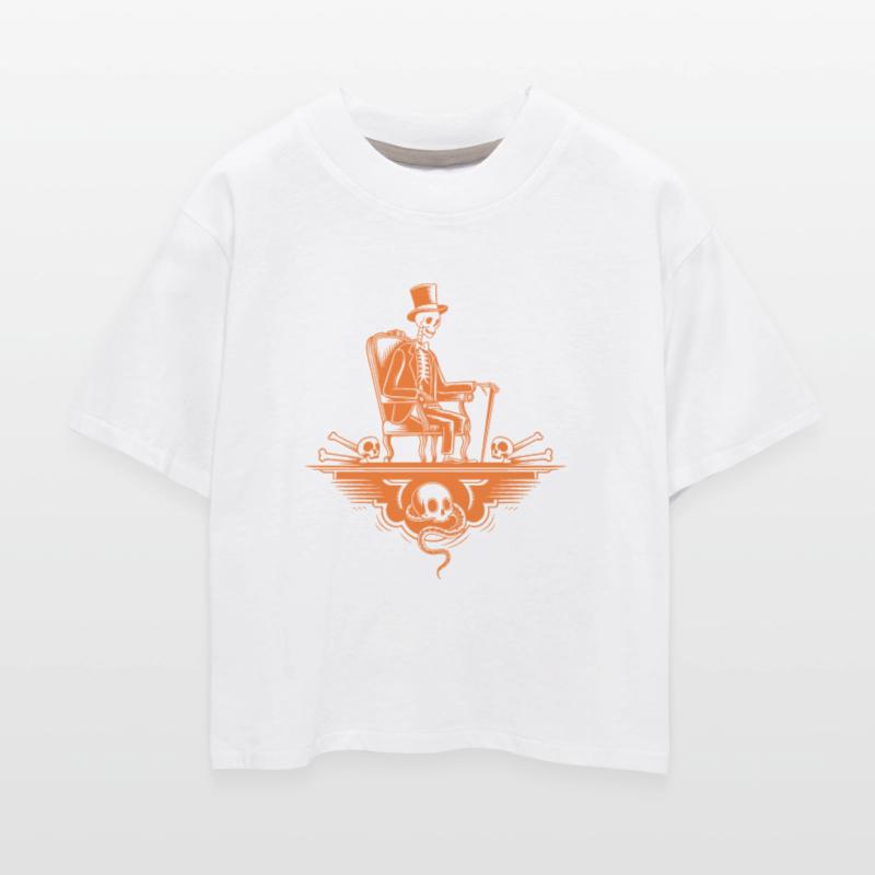 Skeleton Top Hat One Legged In Chair Design Orange