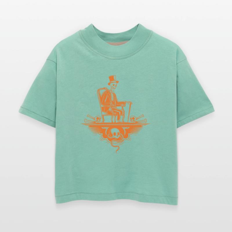 Skeleton Top Hat One Legged In Chair Design Orange