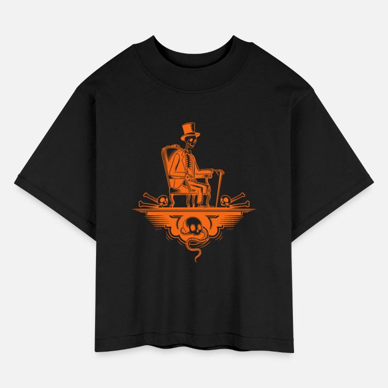 Skeleton Top Hat One Legged In Chair Design Orange