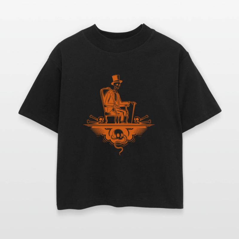 Skeleton Top Hat One Legged In Chair Design Orange