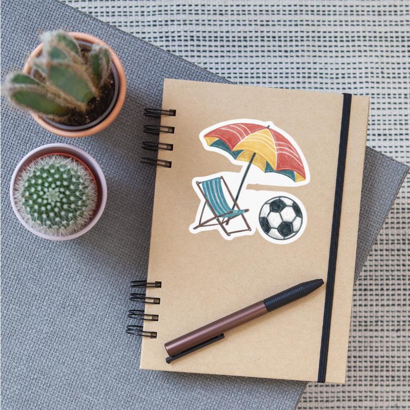 Soccer Ball on the Beach with Chair and Parasol