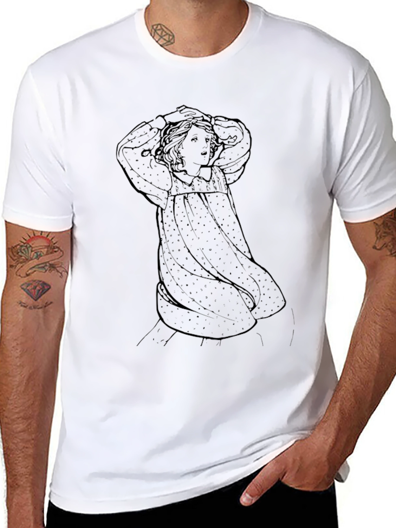 Art Nouveau Girl Black Graphic Tee