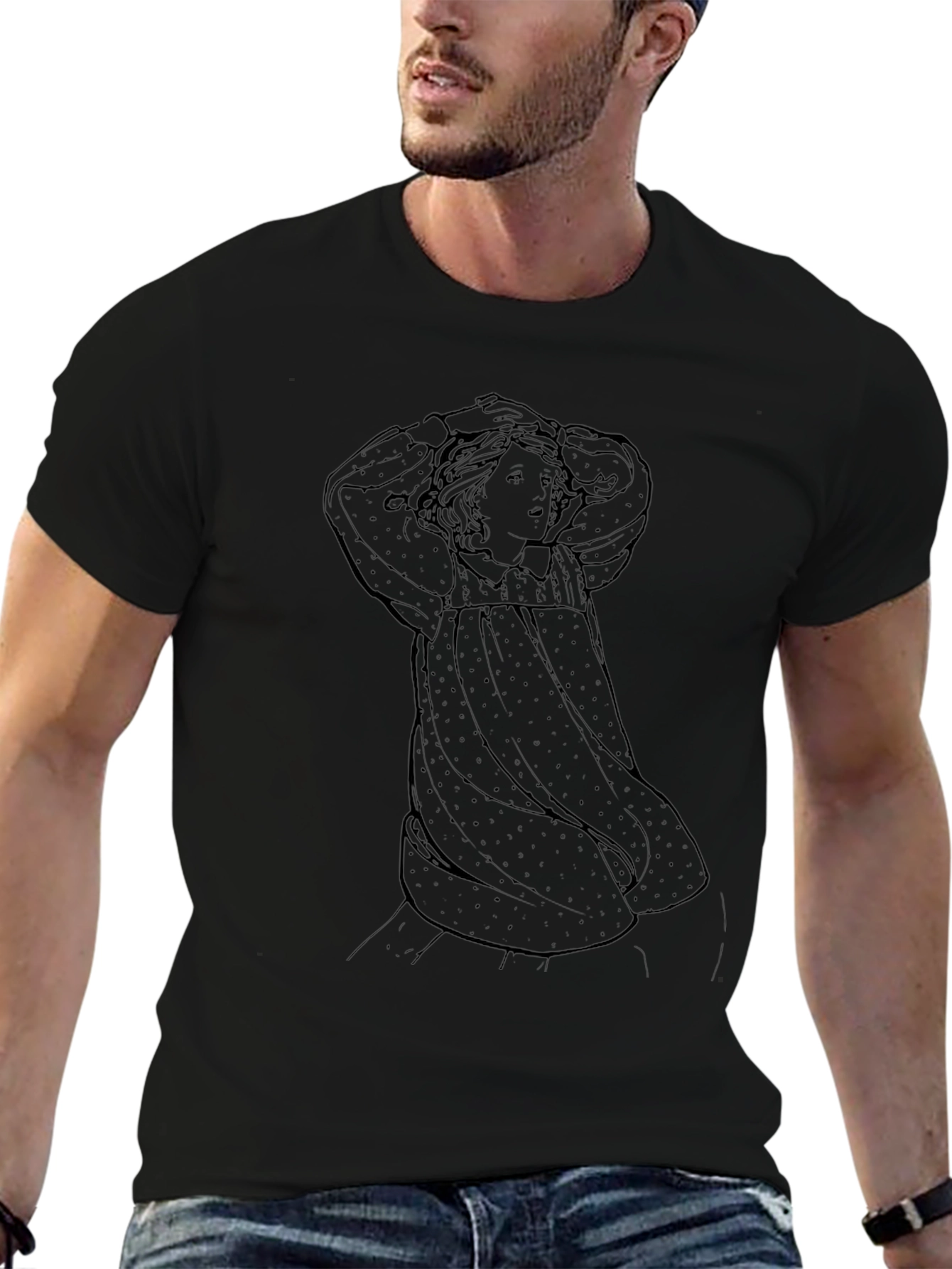 Art Nouveau Girl Black Graphic Tee