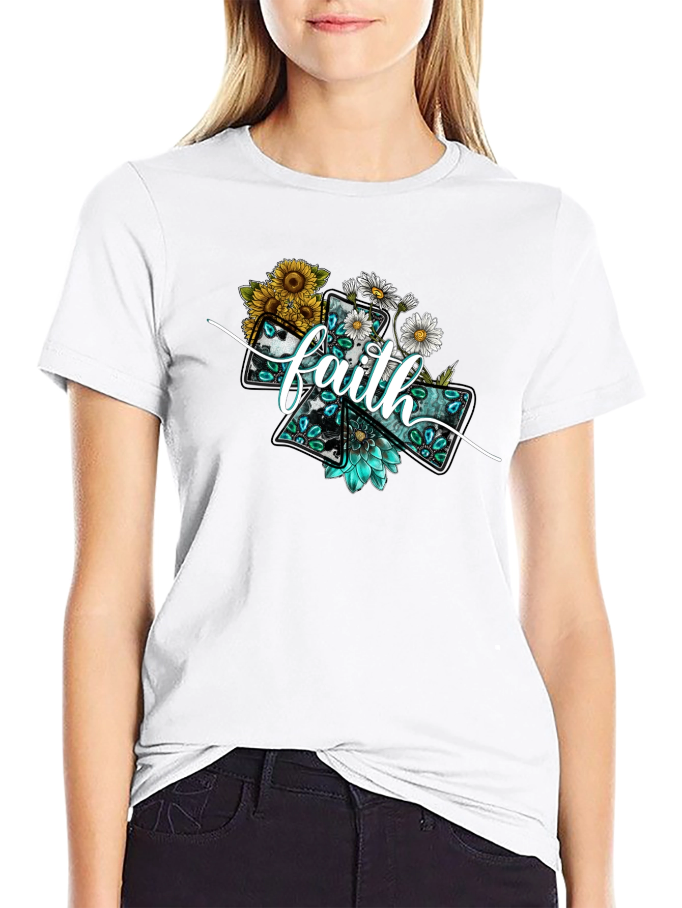 Faith Floral Cross Graphic T-Shirt