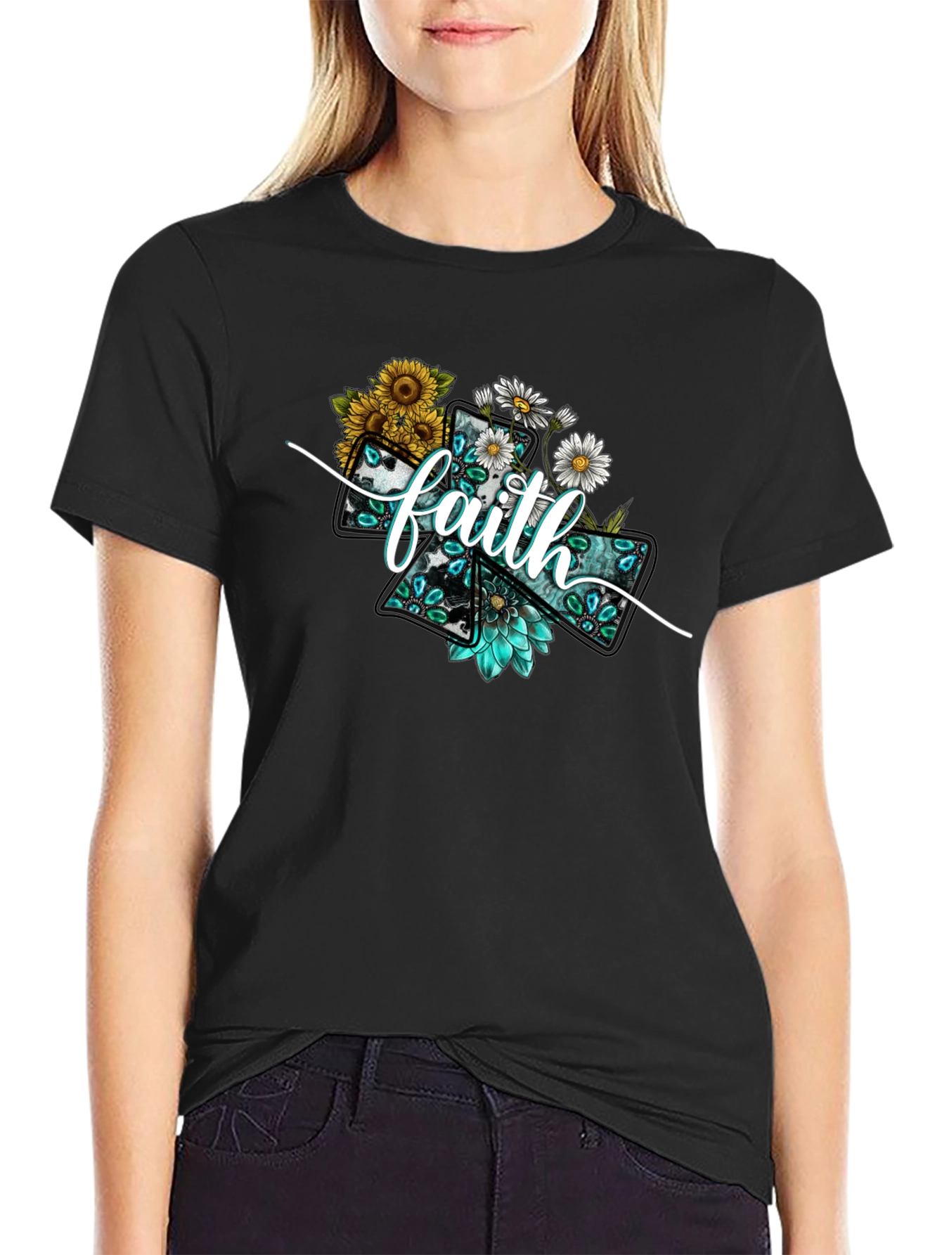 Faith Floral Cross Graphic T-Shirt