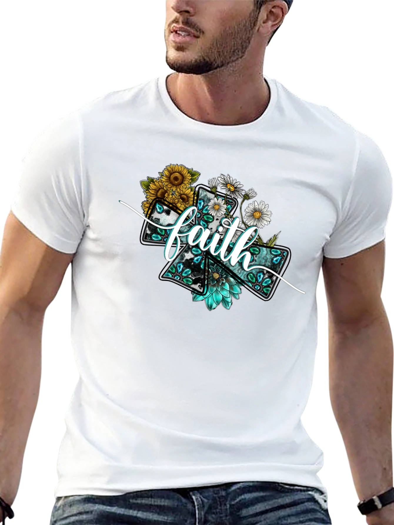 Faith Floral Cross Graphic T-Shirt
