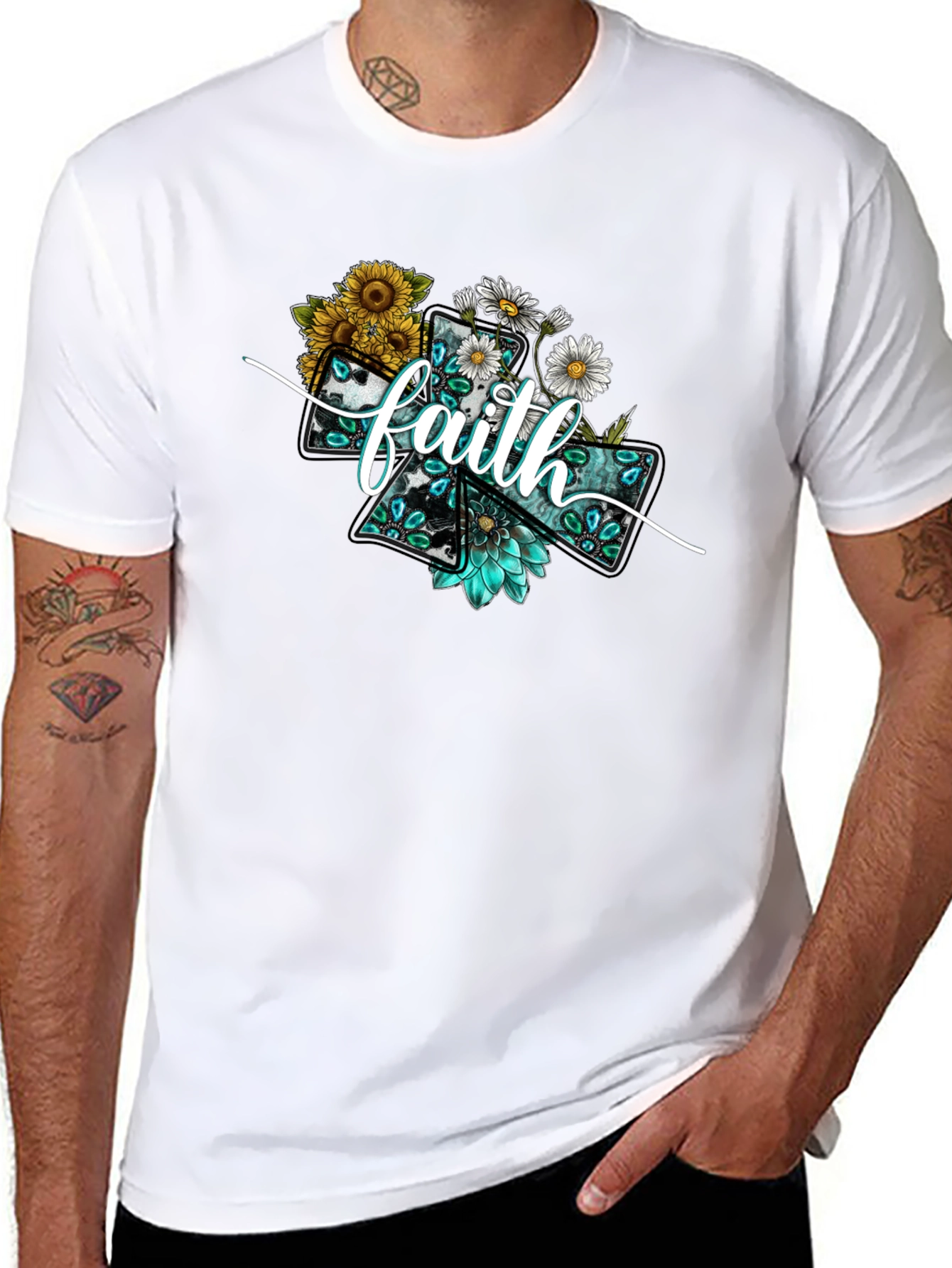 Faith Floral Cross Graphic T-Shirt