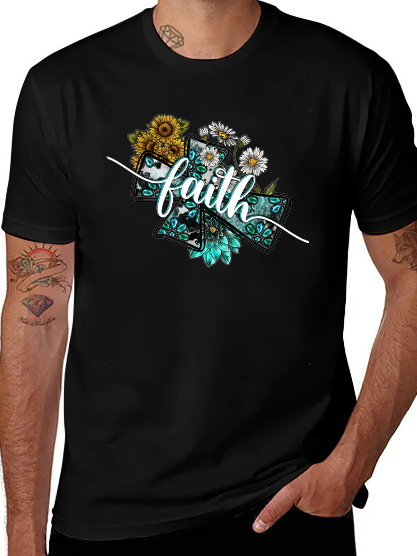 Faith Floral Cross Graphic T-Shirt
