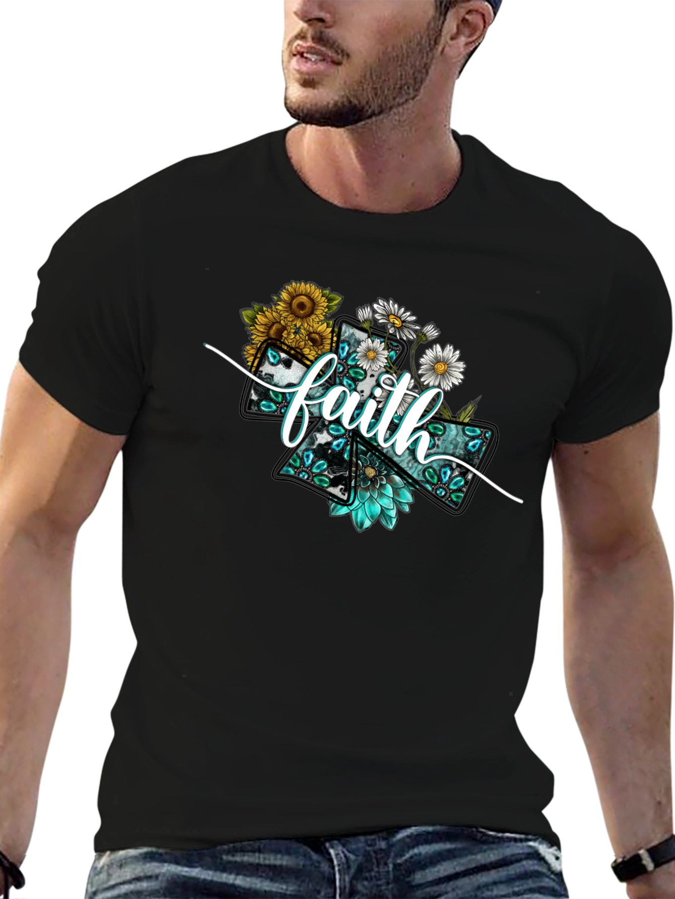 Faith Floral Cross Graphic T-Shirt