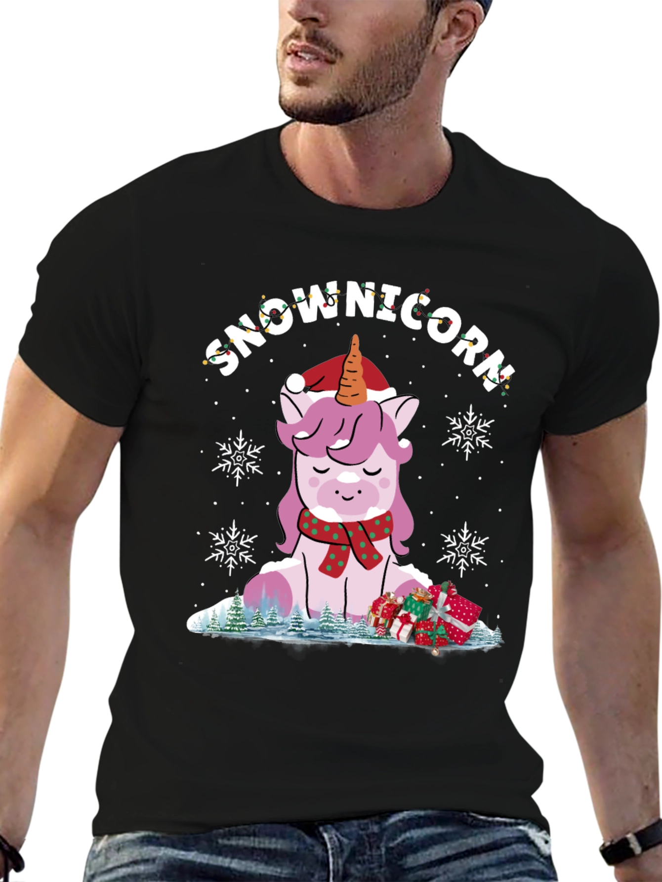 Snow-nicorn Christmas Graphic T-Shirt