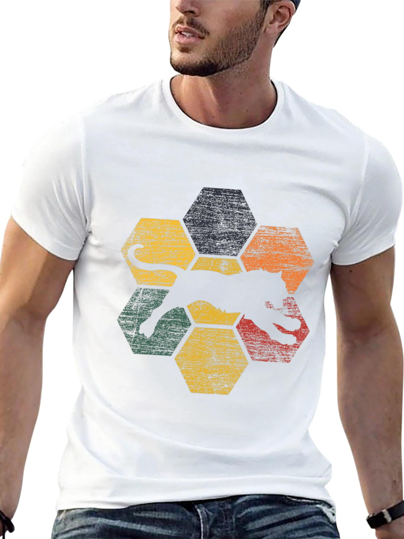 Retro Jaguar Hexagon Graphic T-Shirt