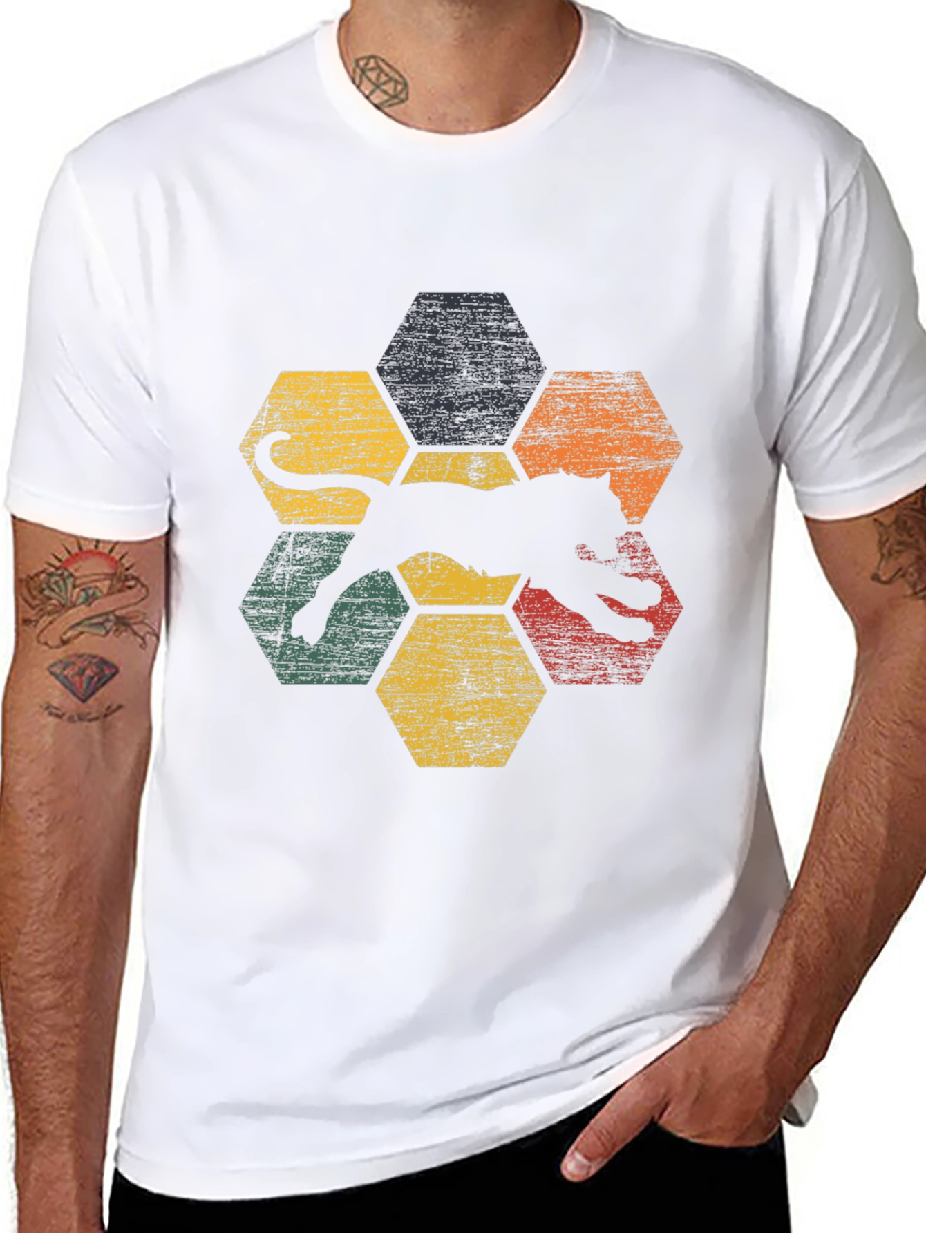 Retro Jaguar Hexagon Graphic T-Shirt