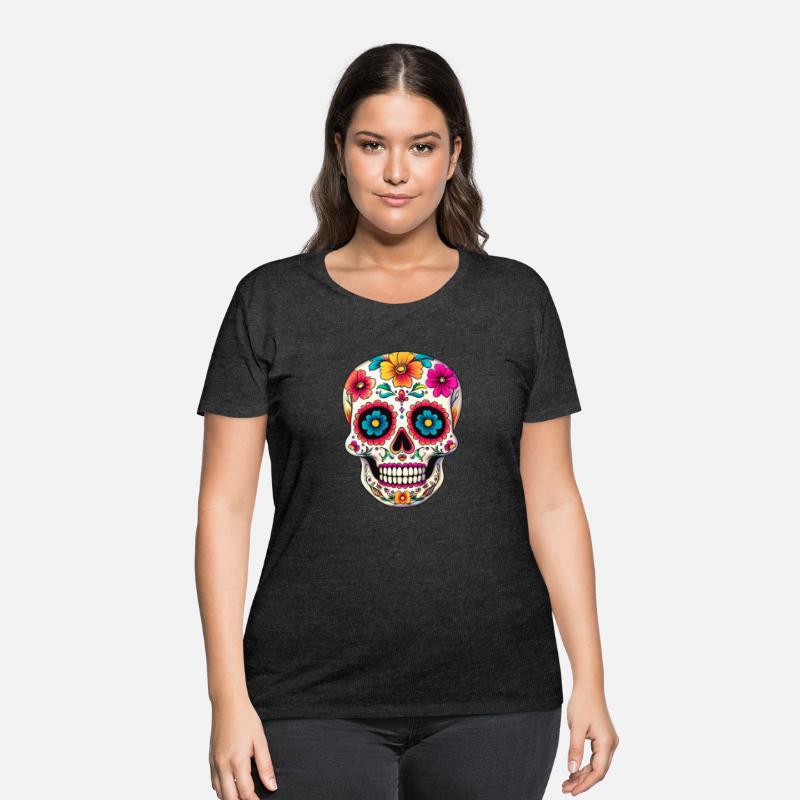 Sugar Skull with Floral Eyes Art