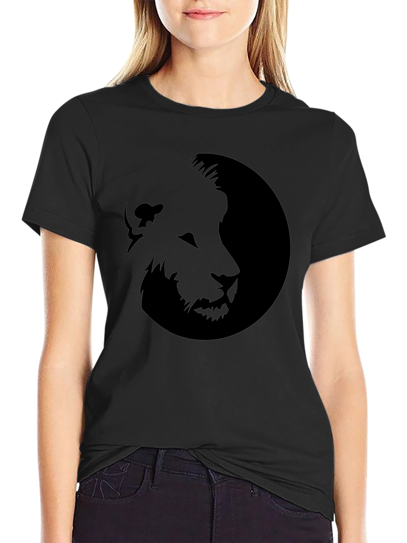Lion Graphic Tee - Bold Black Cotton T-Shirt