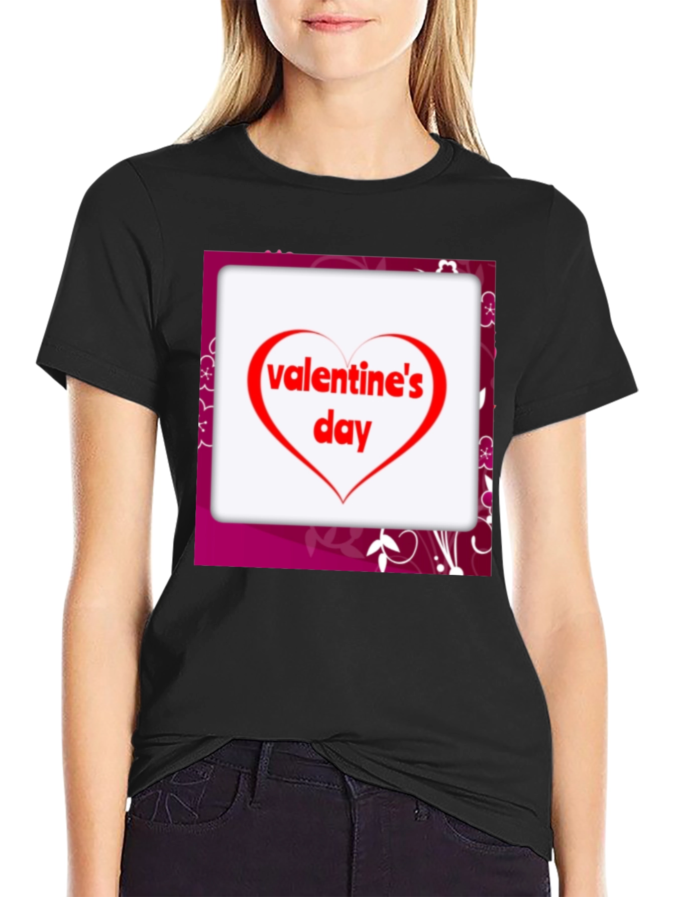 Valentines Day Heart Graphic Tee - Black