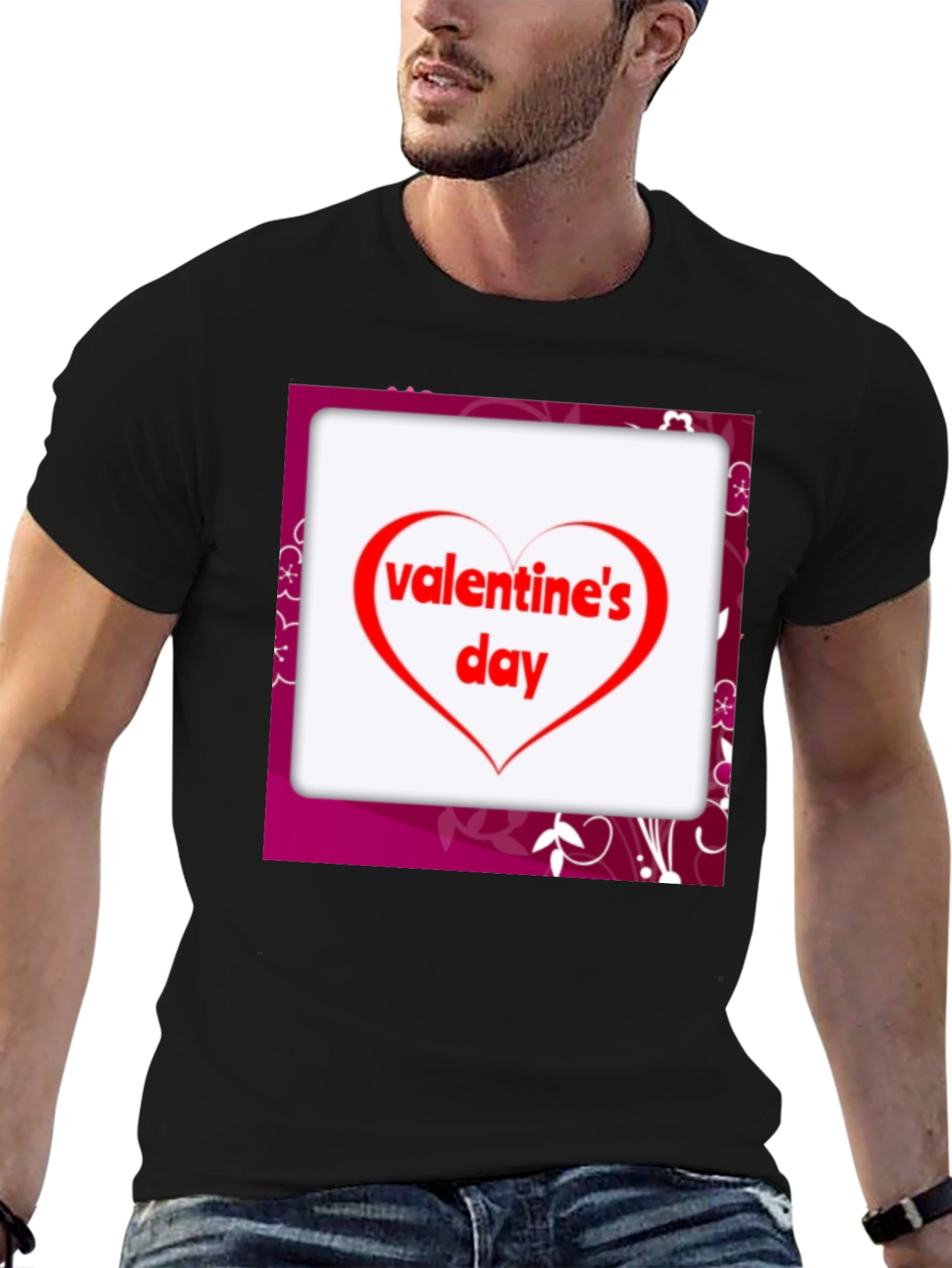 Valentines Day Heart Graphic Tee - Black